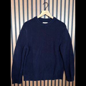 Nudie Jeans Chunky Sweater Medium Blue Navy Ribbed Yan Knit Crewneck Pullover